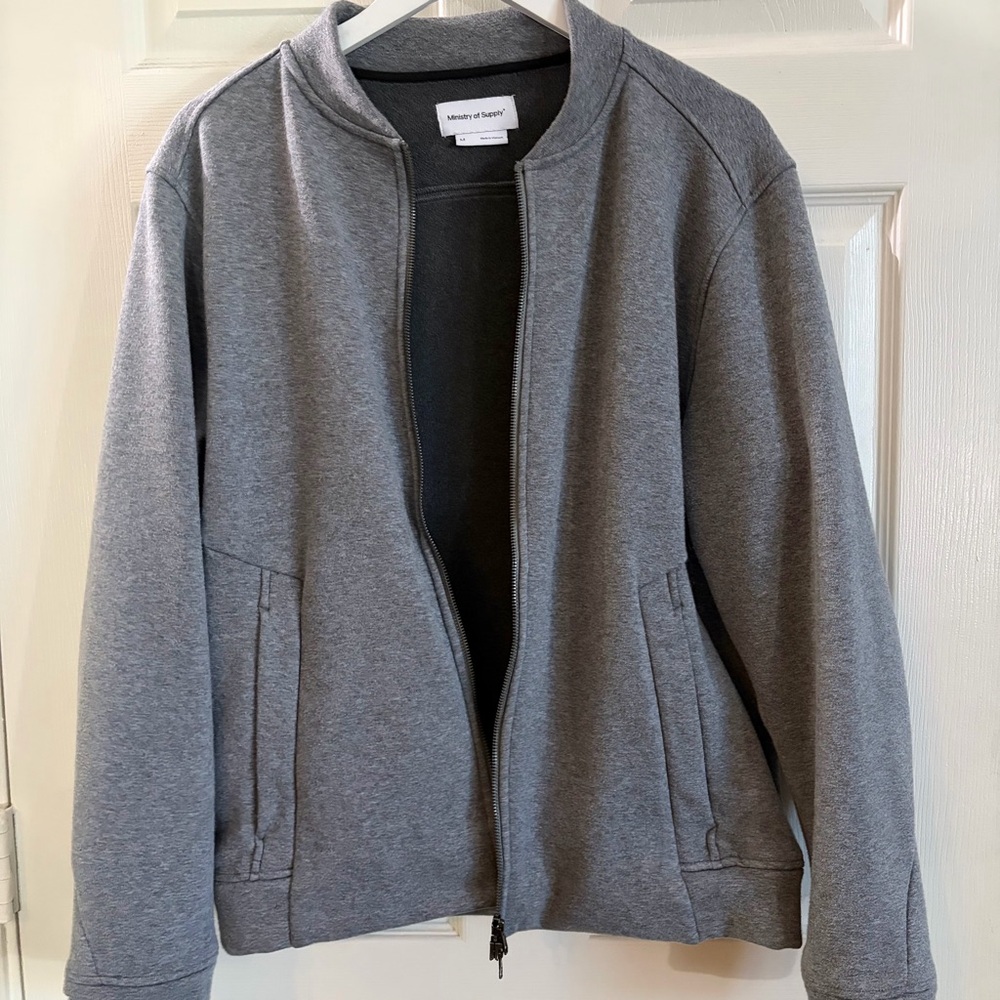 Ministry of Supply Zip-Up Gray Sweater